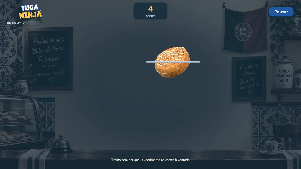 Tuga Ninja free practice mode, with flying pastries and no countdown.