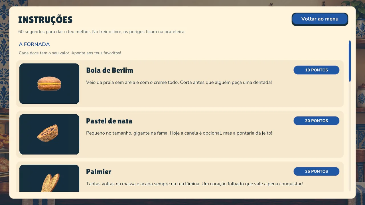 Tuga Ninja instructions in Portuguese: a custard doughnut, custard tart and part of a palmier, with their points.
